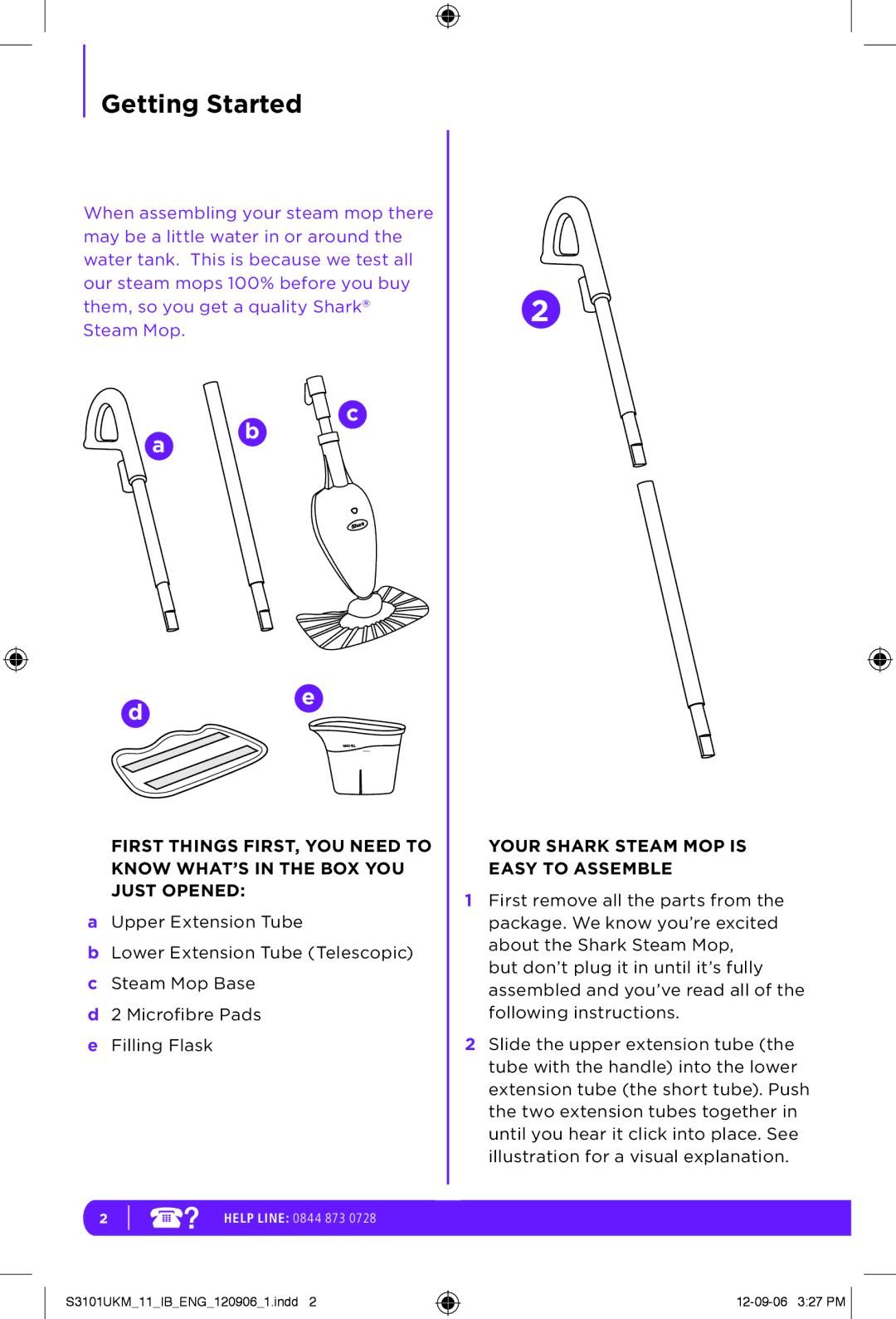 Shark S3101UKM manual Getting Started, Your Shark Steam MOP is Easy to Assemble 