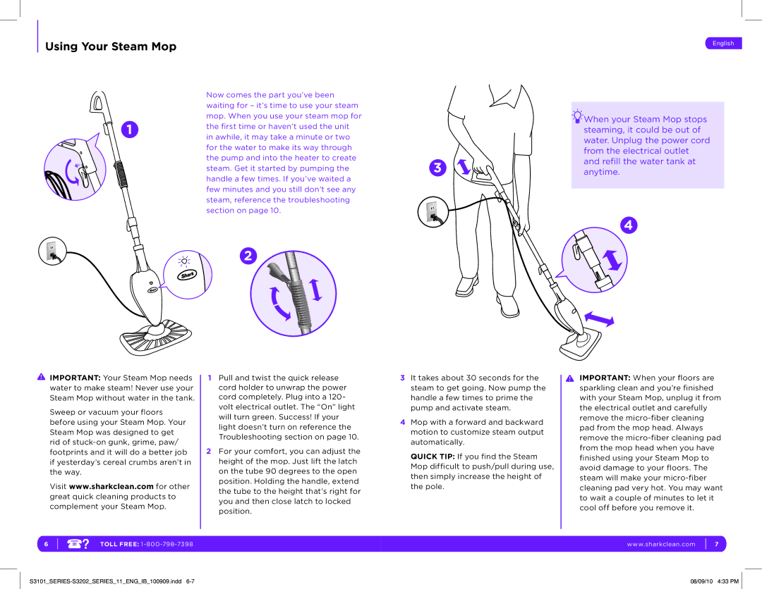 Shark S3101, S3202 manual Using Your Steam Mop, Anytime 