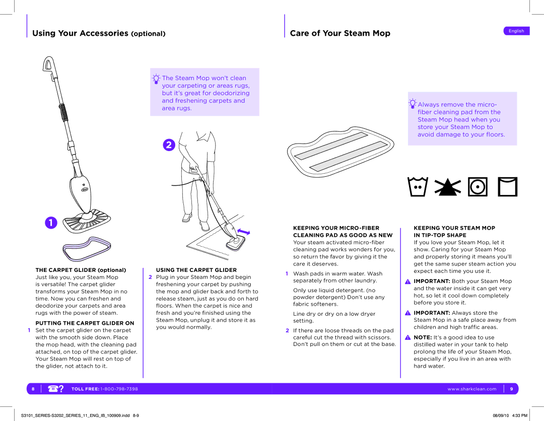 Shark S3202, S3101 manual Using Your Accessories optional Care of Your Steam Mop, Keeping Your Steam MOP in TIP-TOP Shape 