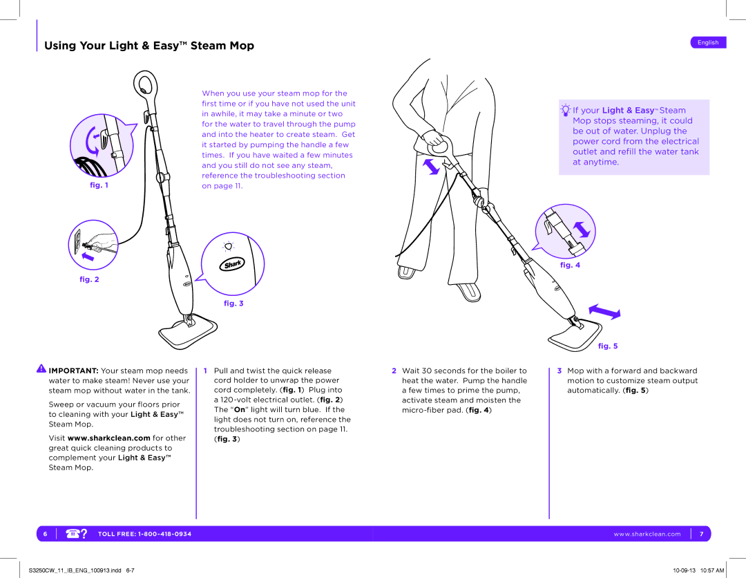 Shark S3250CW manual Using Your Light & Easy Steam Mop 