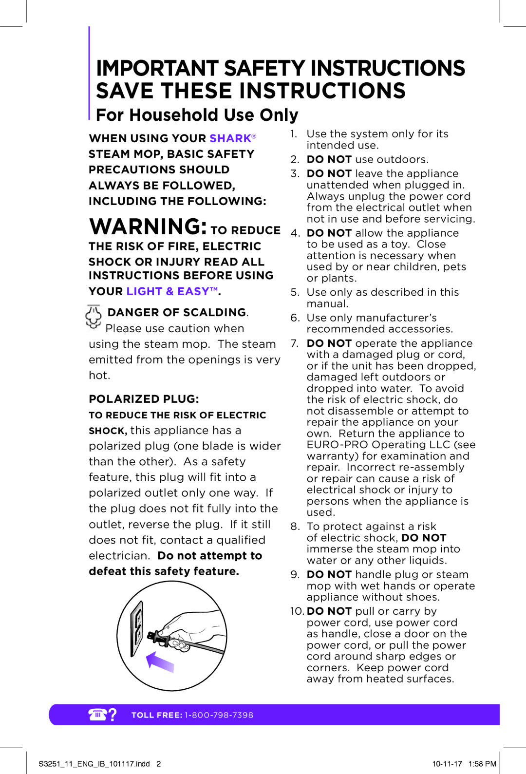 Shark S3251 manual Important Safety Instructions Save These Instructions 