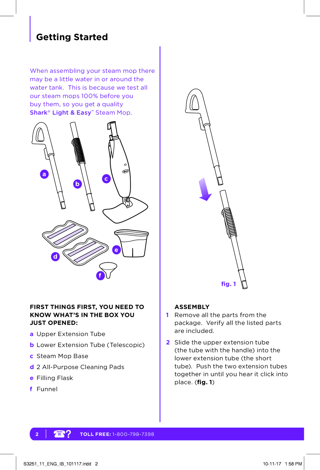 Shark S3251 manual Getting Started, Assembly 