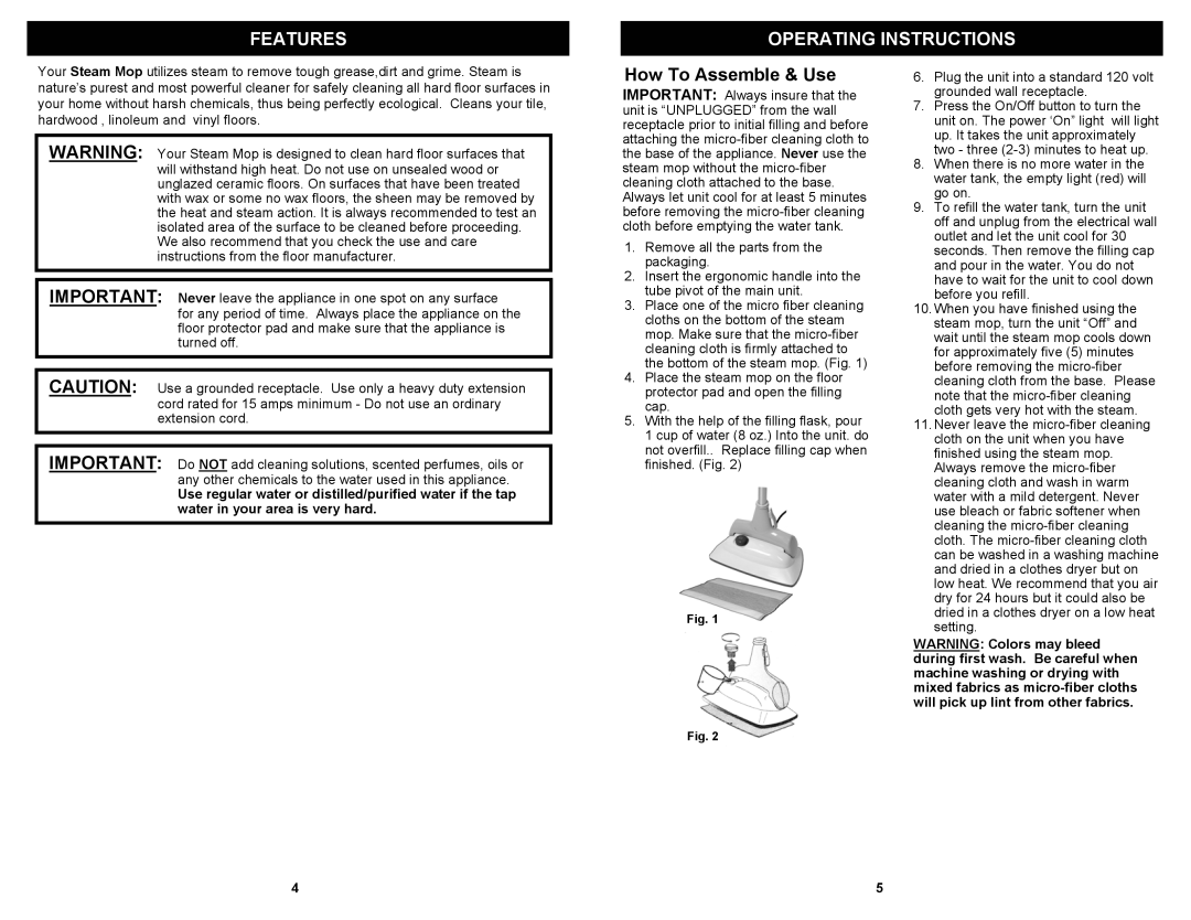 Shark S3305 owner manual Features Operating Instructions, How To Assemble & Use 