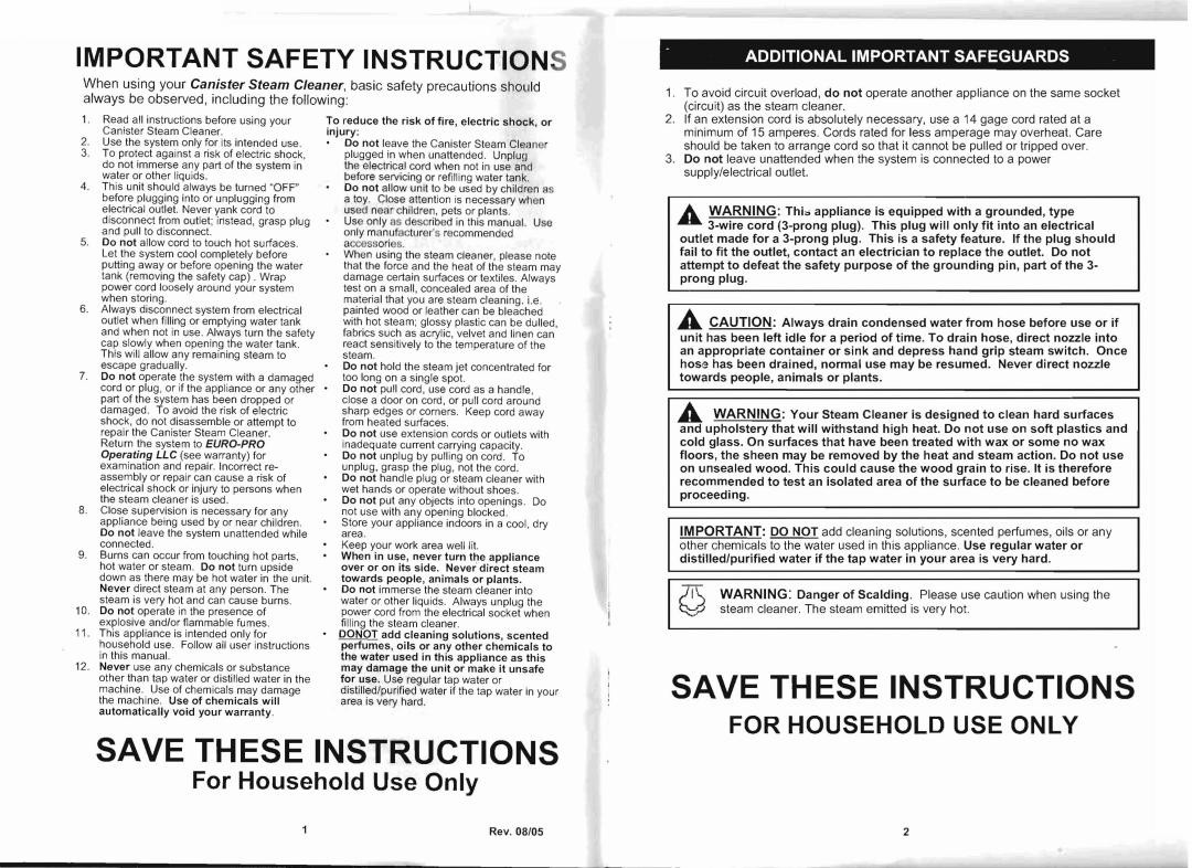 Shark S3325R, S3325W owner manual Important Safety Instruction, Additional Important Safeguards 