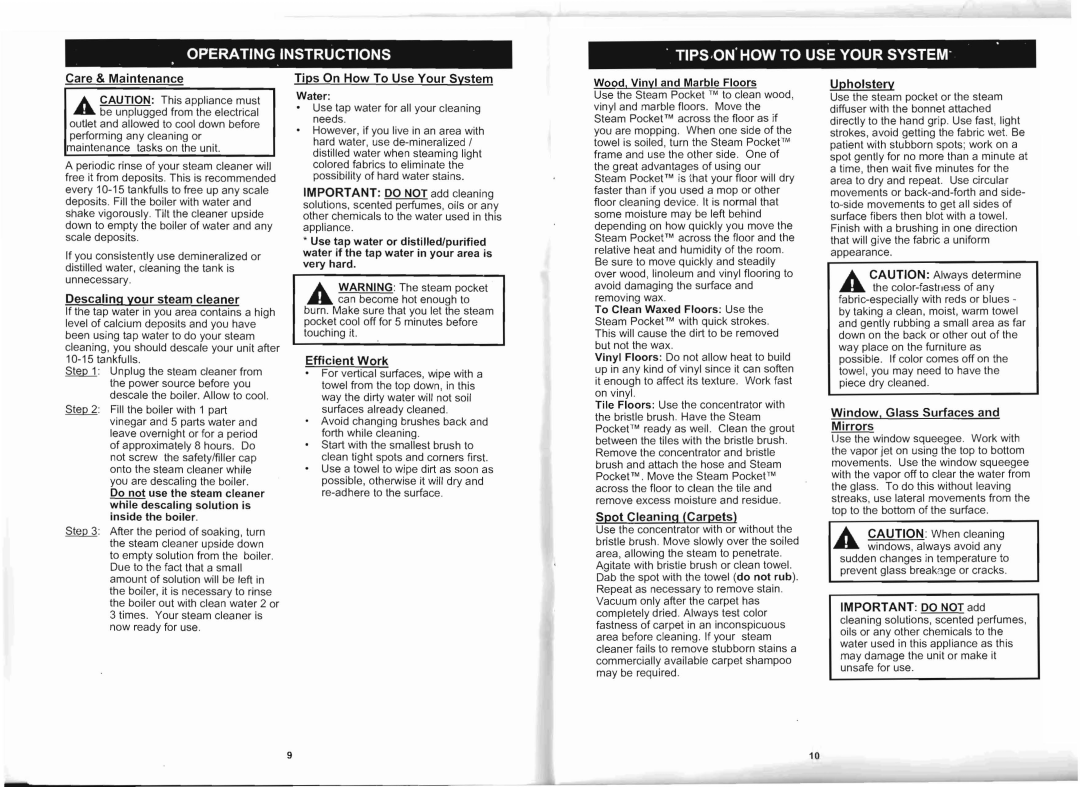 Shark S3325W, S3325R owner manual Operating .INSTRUCTIONS, Tips .ON HOW to USE Your SYSTEM­ 