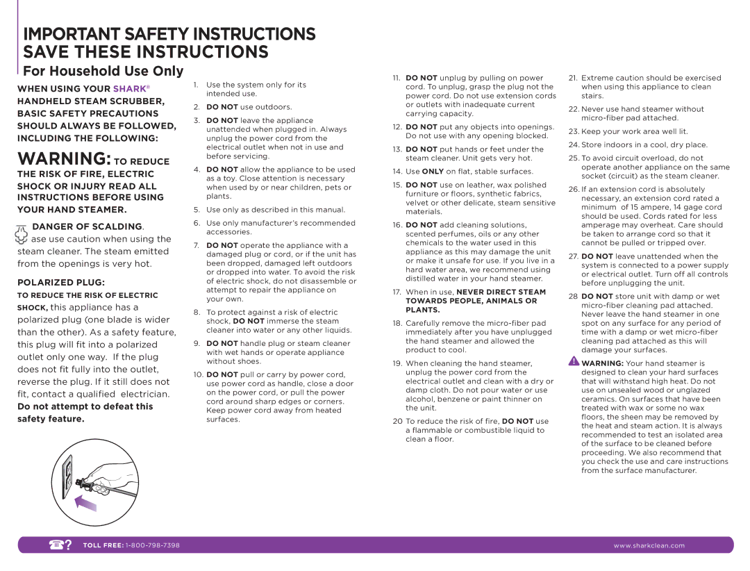 Shark S3401 manual Important Safety Instructions Save These Instructions 