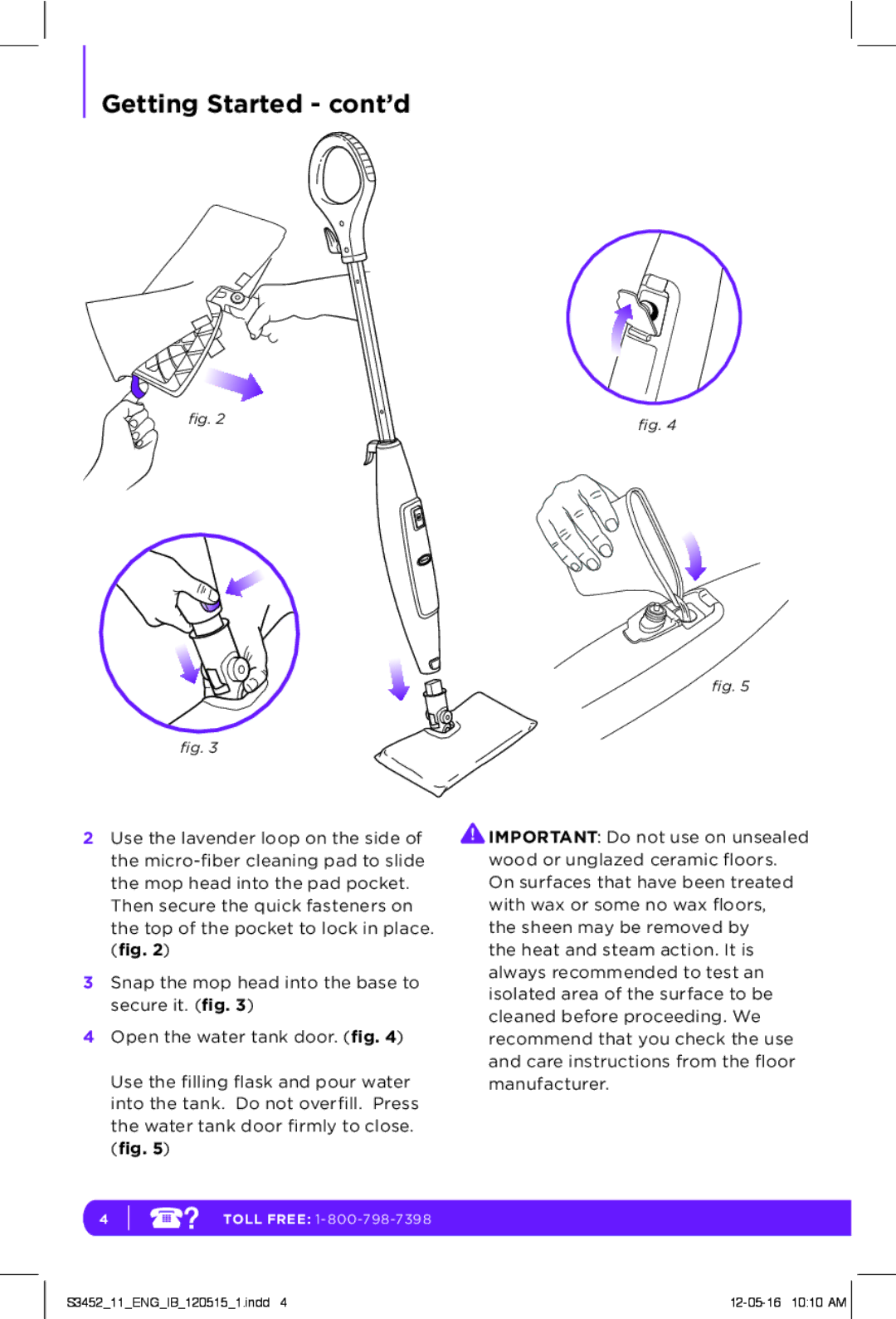 Shark S3452 manual Getting Started cont’d 