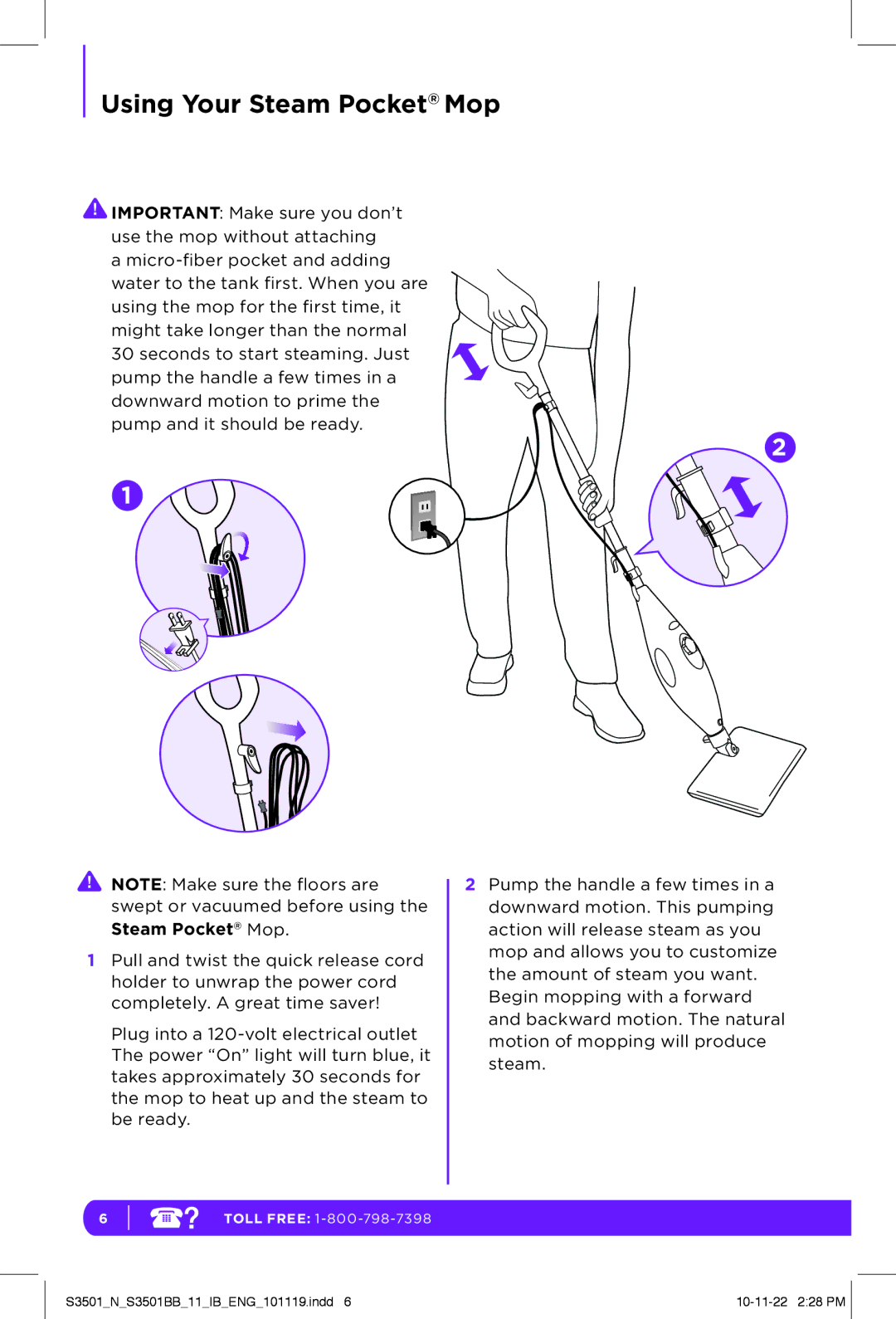 Shark S3501 N, S3501BB manual Using Your Steam Pocket Mop 