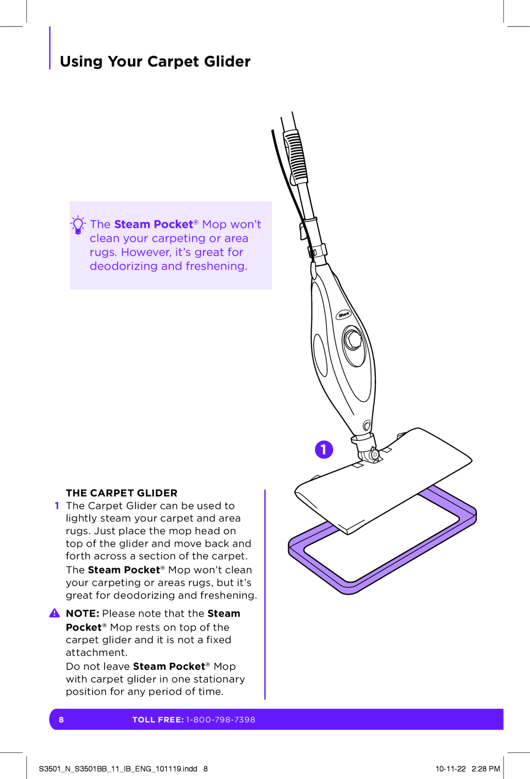 Shark S3501 N, S3501BB manual Using Your Carpet Glider 