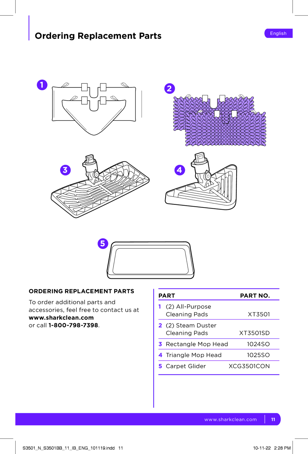 Shark S3501BB, S3501 N manual Ordering Replacement Parts 