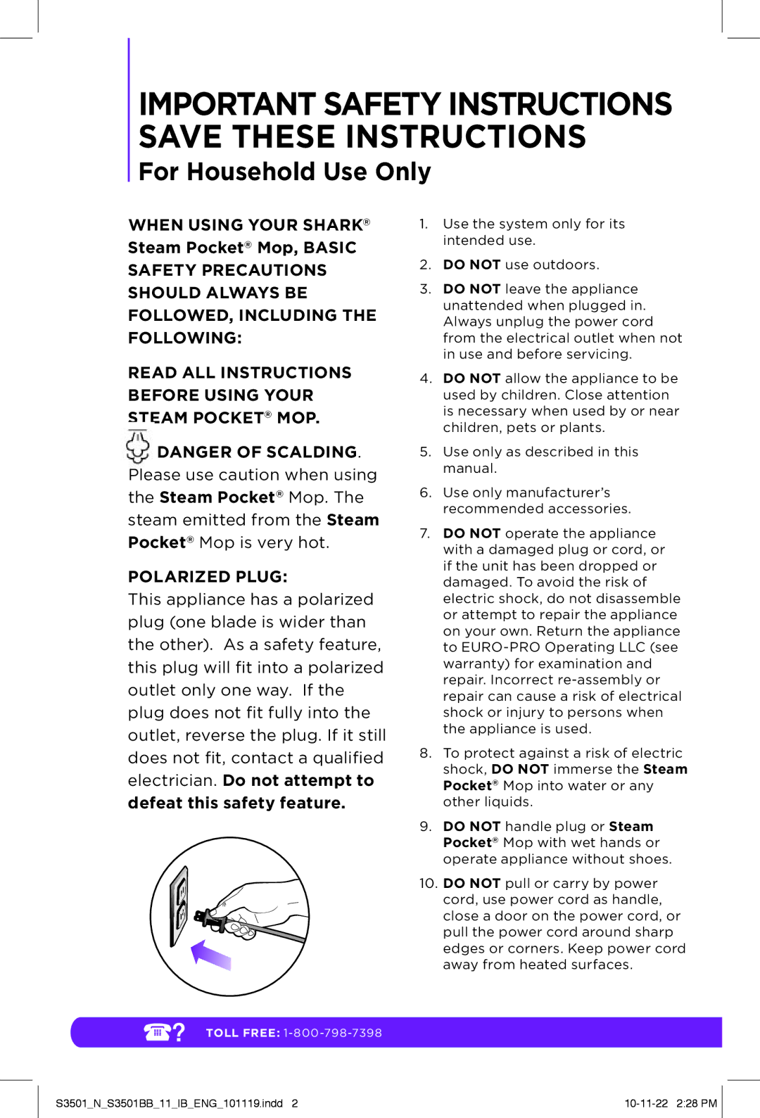 Shark S3501 N, S3501BB manual Important Safety Instructions Save These Instructions 