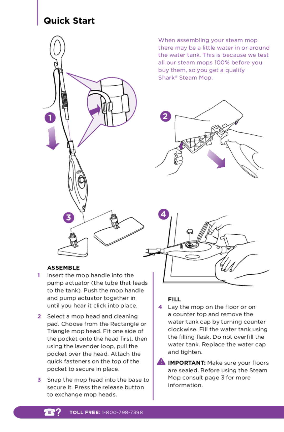 Shark S3501 manual Quick Start, Assemble 