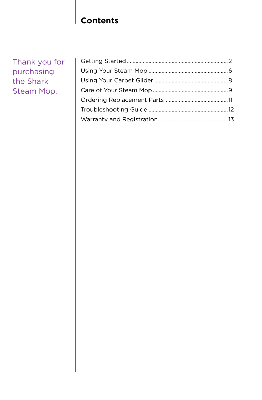 Shark S3501 manual Contents 