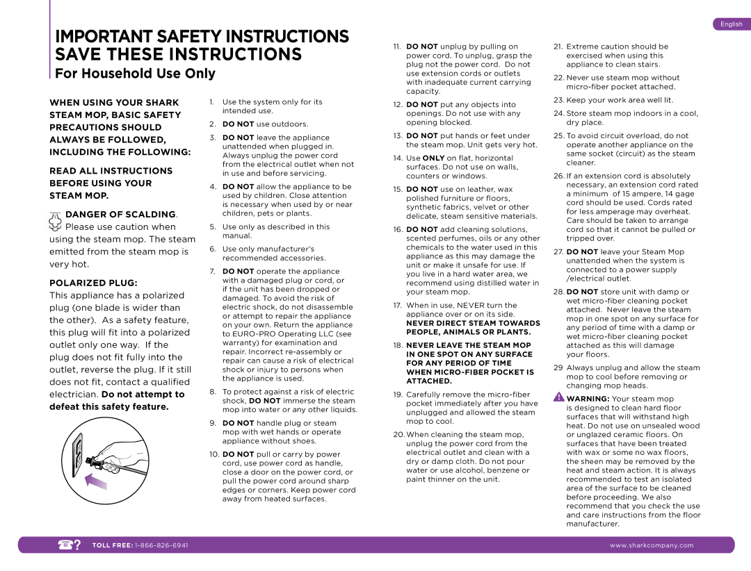 Shark S3501C manual Important Safety Instructions Save These Instructions 