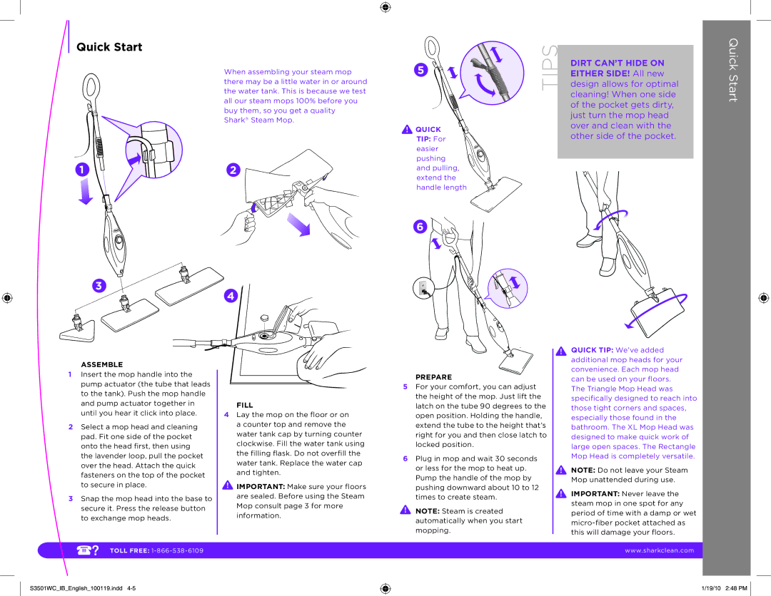 Shark S3501WC manual Quick Start 