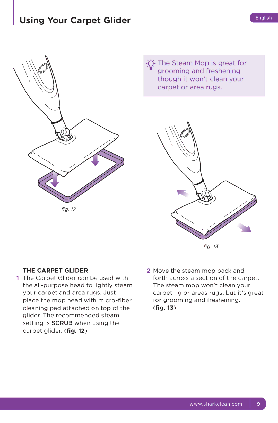 Shark S3601 manual Using Your Carpet Glider 