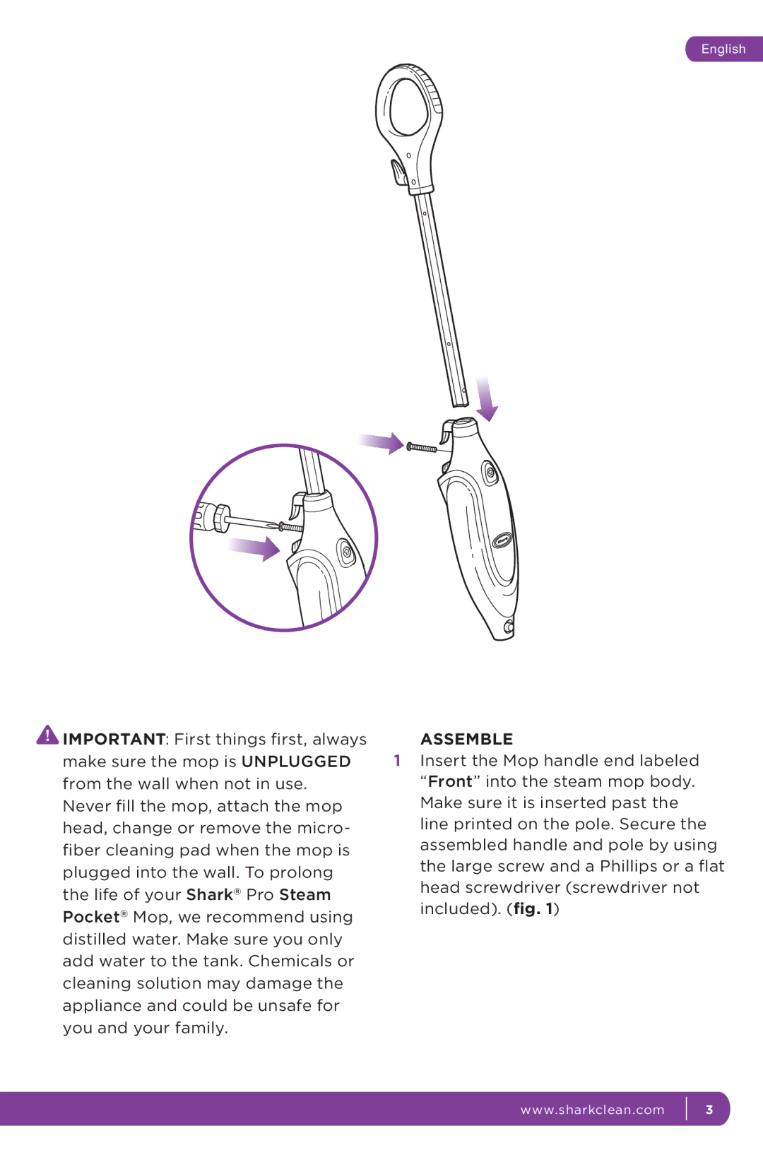 Shark S3601 manual Assemble 