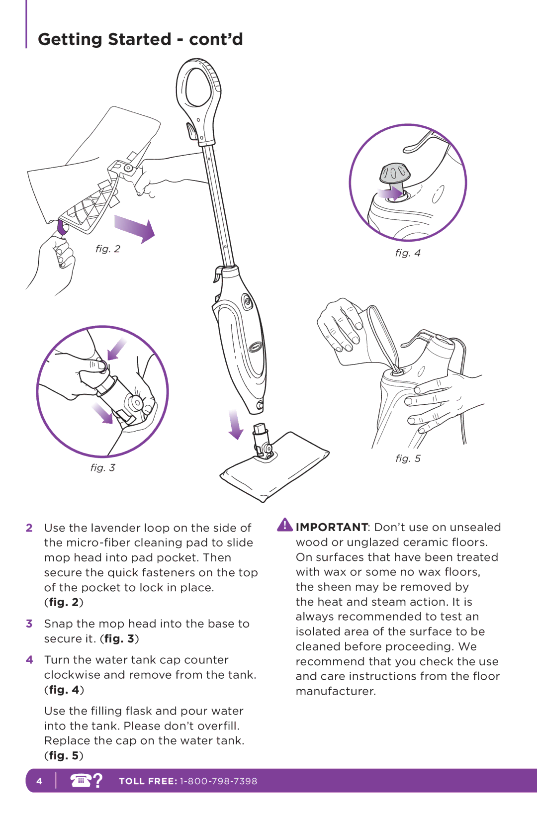 Shark S3601 manual Getting Started cont’d 