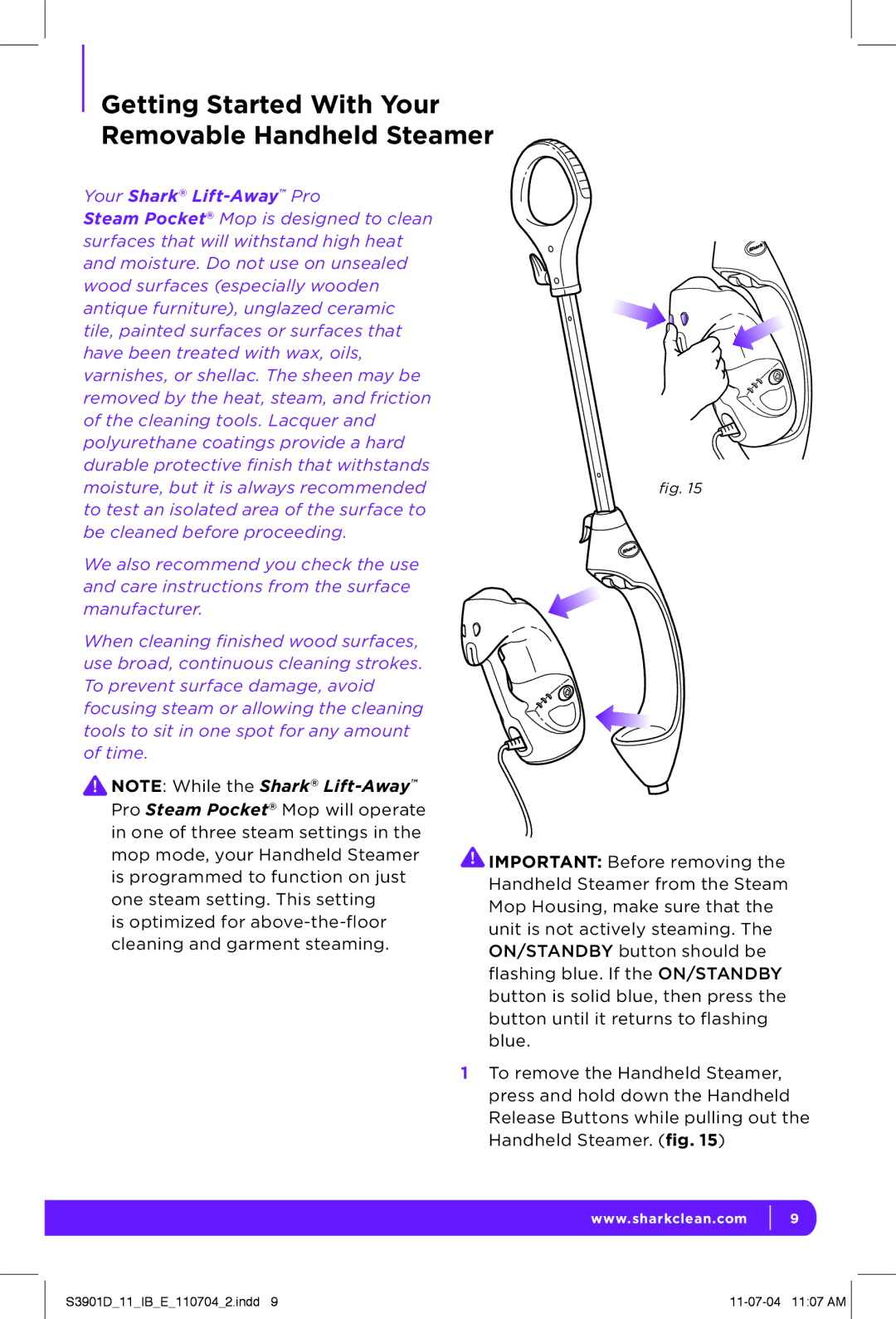 Shark S3901D manual Getting Started With Your Removable Handheld Steamer, Your Shark Lift-AwayPro 