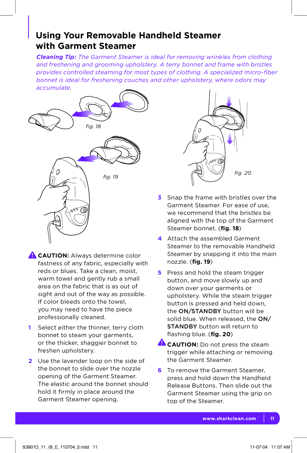 Shark S3901D manual Using Your Removable Handheld Steamer with Garment Steamer 