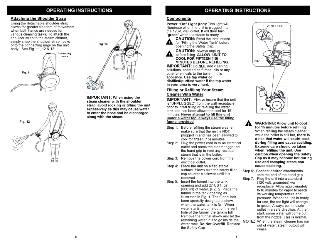 Shark SC507 owner manual Operating Instructions, Attaching the Shoulder Strap, Components 