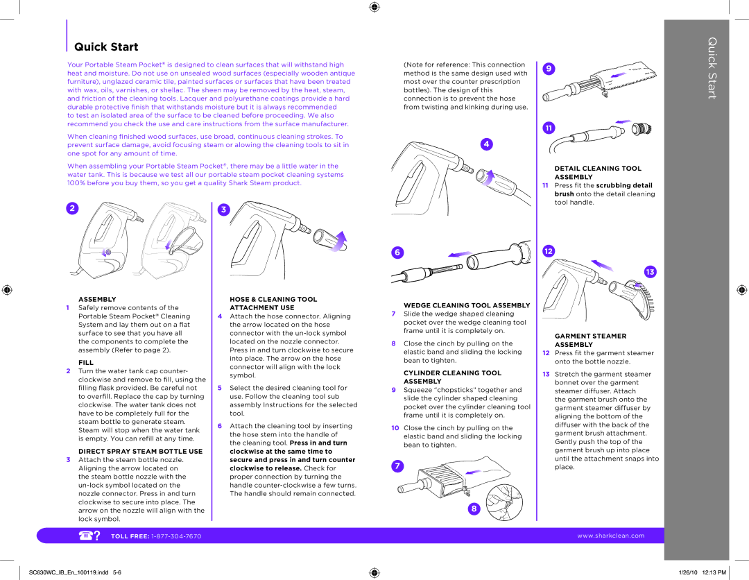 Shark SC630WC manual Quick Start 