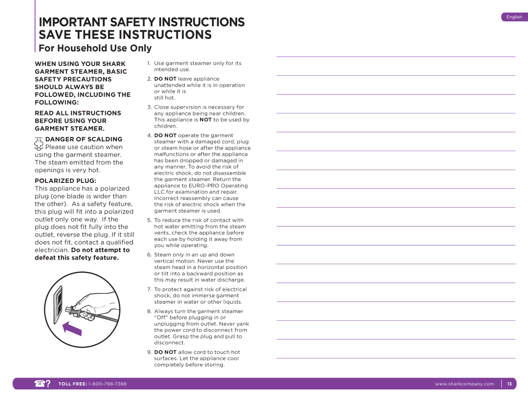 Shark SC637C manual Important Safety Instructions Save These Instructions 