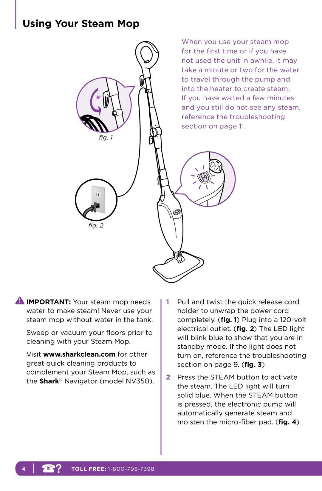 Shark SE200 manual Using Your Steam Mop 