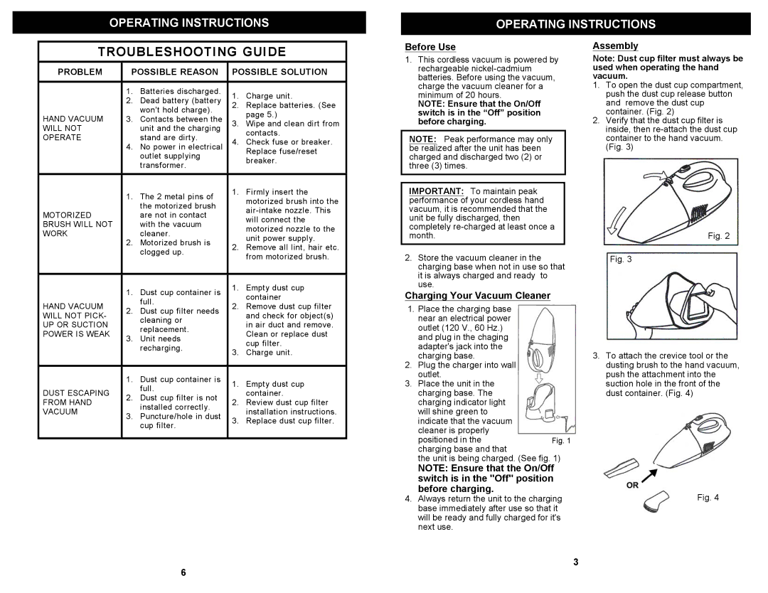 Shark SV726 owner manual Before Use, Charging Your Vacuum Cleaner, Assembly 