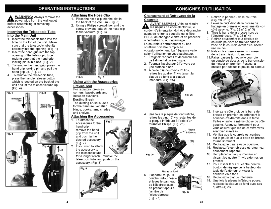 Shark V1310C, V1310RS owner manual Operating Instructions Consignes D’UTILISATION 