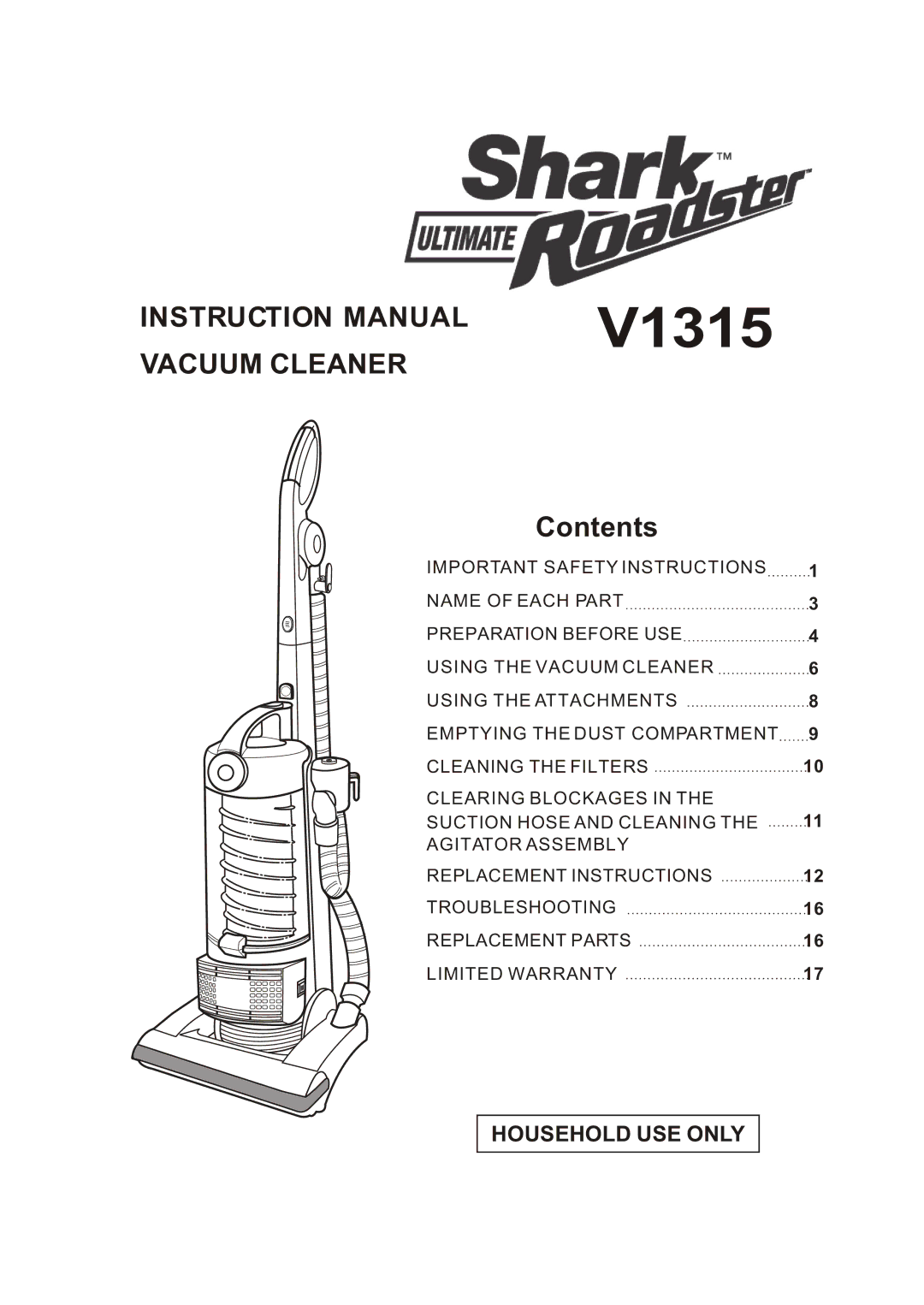 Shark V1315 instruction manual 