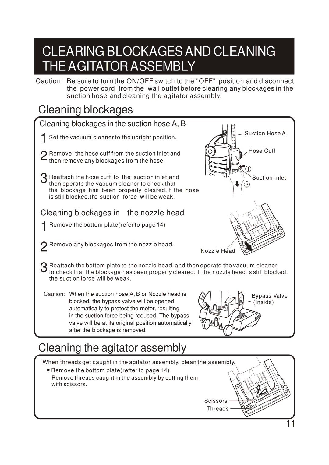 Shark V1315 instruction manual Clearing Blockages and Cleaning the Agitator Assembly 