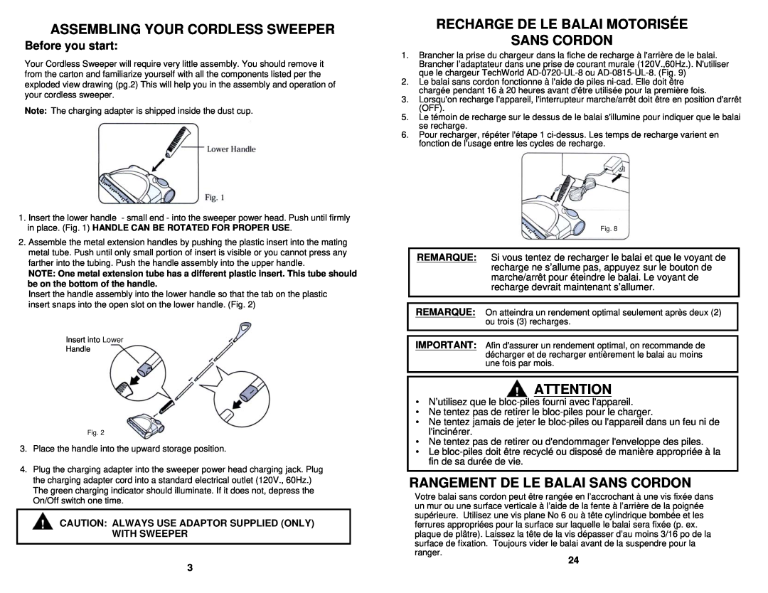 Shark V1725 owner manual Assembling Your Cordless Sweeper, Recharge De Le Balai Motorisée Sans Cordon, Before you start 