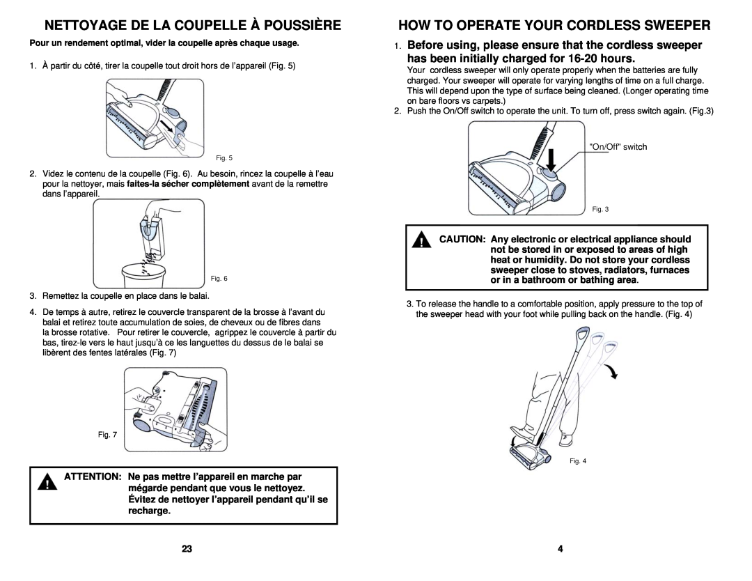 Shark V1725 owner manual Nettoyage De La Coupelle À Poussière, How To Operate Your Cordless Sweeper 