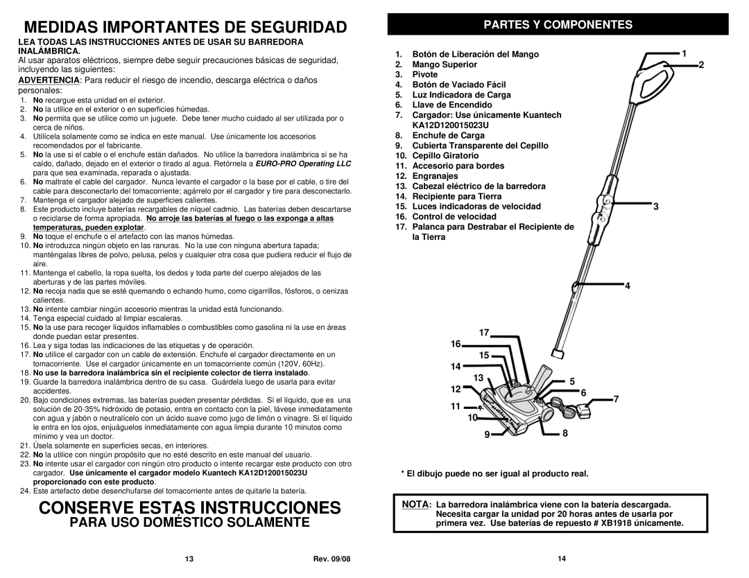 Shark V1950Q manual Conserve Estas Instrucciones, Partes Y Componentes 