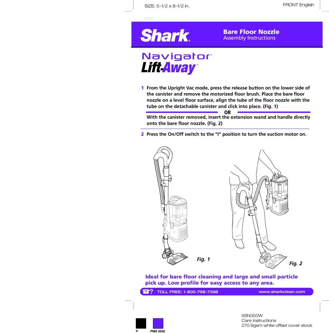 Shark XSN350W manual Lift Away 