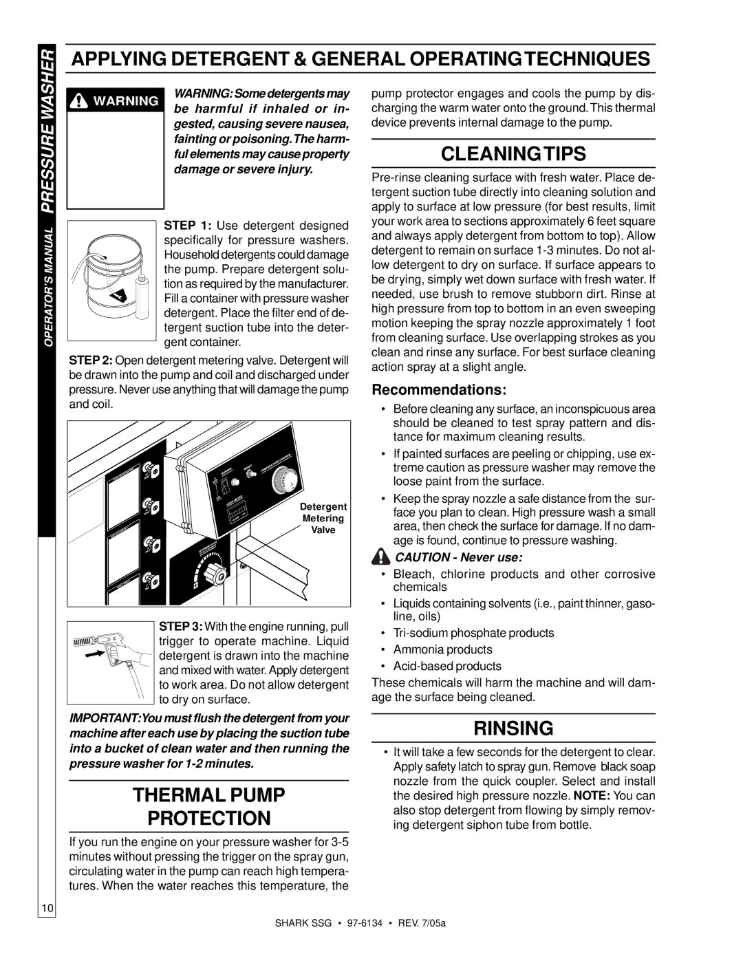 Shark SSG-503027E, SSG-503027G, SSG-503537E, SSG-503537G, SSG-603537E, SSG-603537G Cleaning Tips, Thermal Pump Protection 