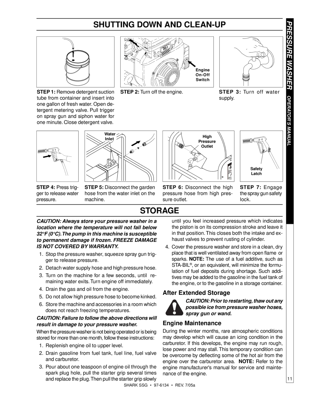 Shark SSG-503027E, SSG-503027G, SSG-503537E, SSG-503537G, SSG-603537E, SSG-603537G Shutting Down and CLEAN-UP, Storage 