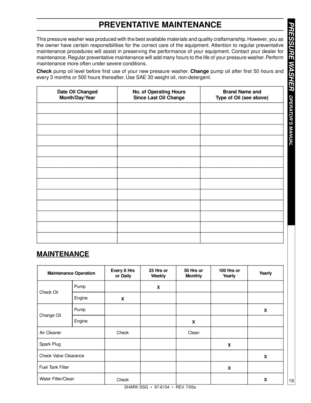 Shark SSG-503027E, SSG-503027G, SSG-503537E, SSG-503537G, SSG-603537E, SSG-603537G manual Preventative Maintenance 