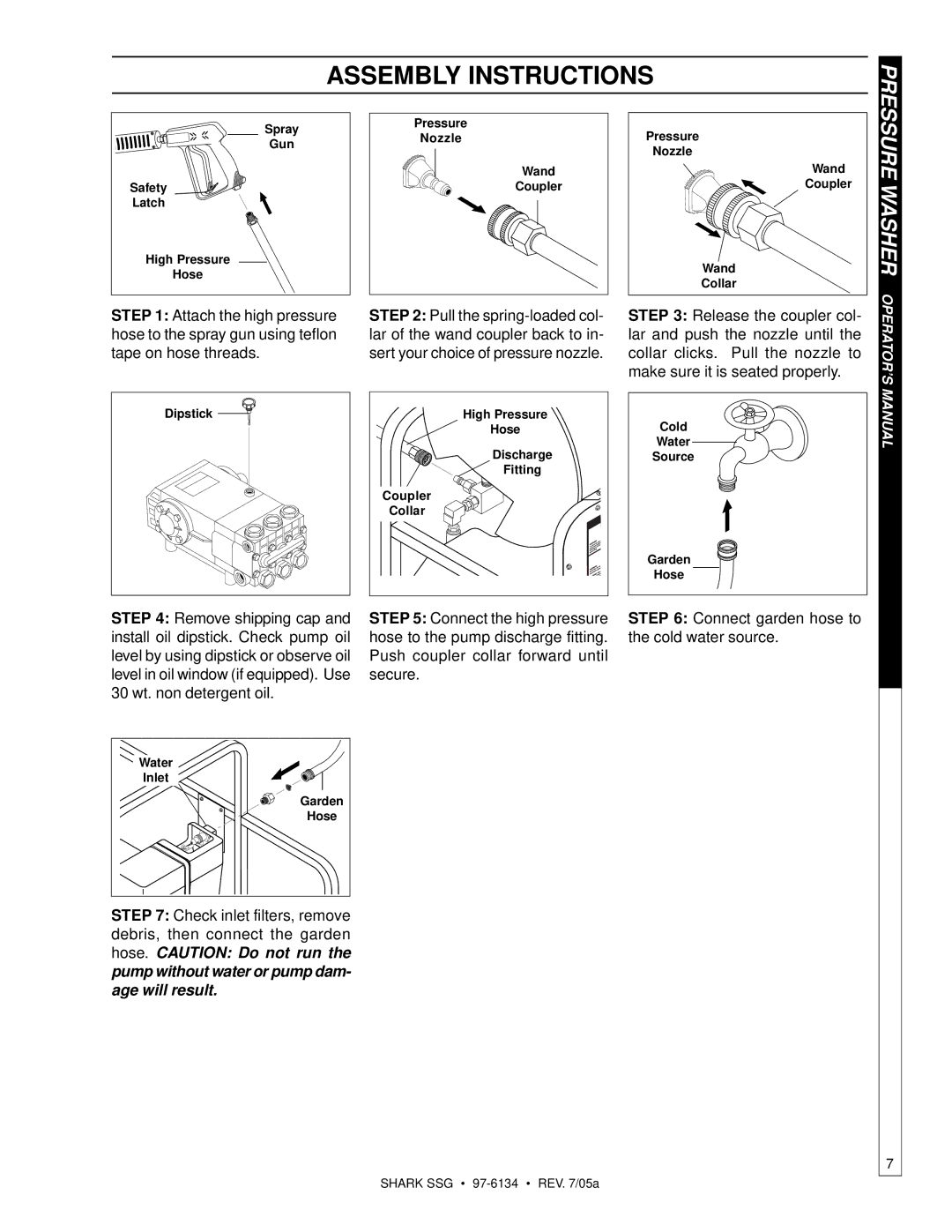 Shark SSG-503027E, SSG-503027G, SSG-503537E, SSG-503537G, SSG-603537E, SSG-603537G manual Assembly Instructions, Dipstick 