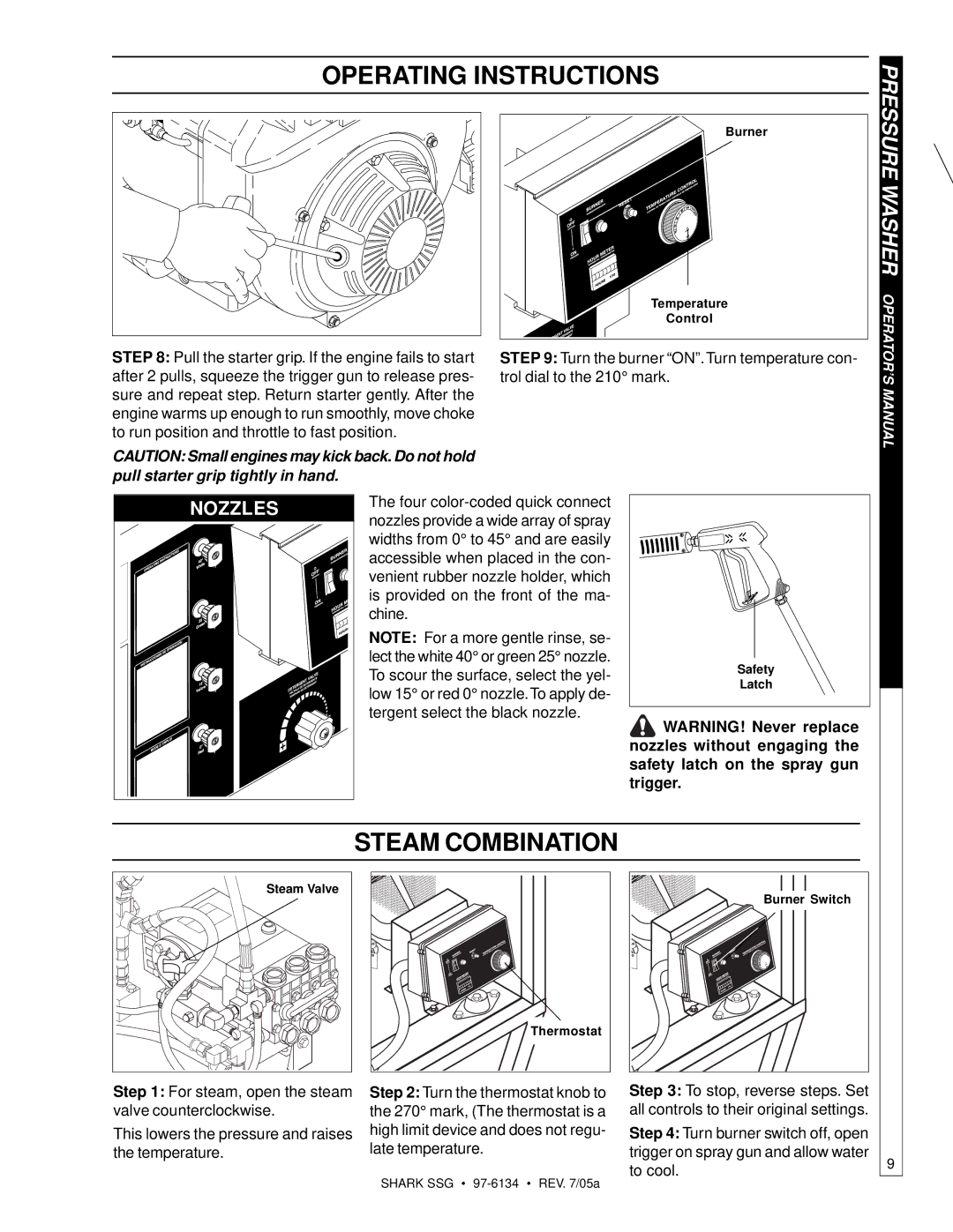 Shark SSG-503027E, SSG-503027G, SSG-503537E, SSG-503537G, SSG-603537E, SSG-603537G manual Pressure Washer OPERATOR’S 