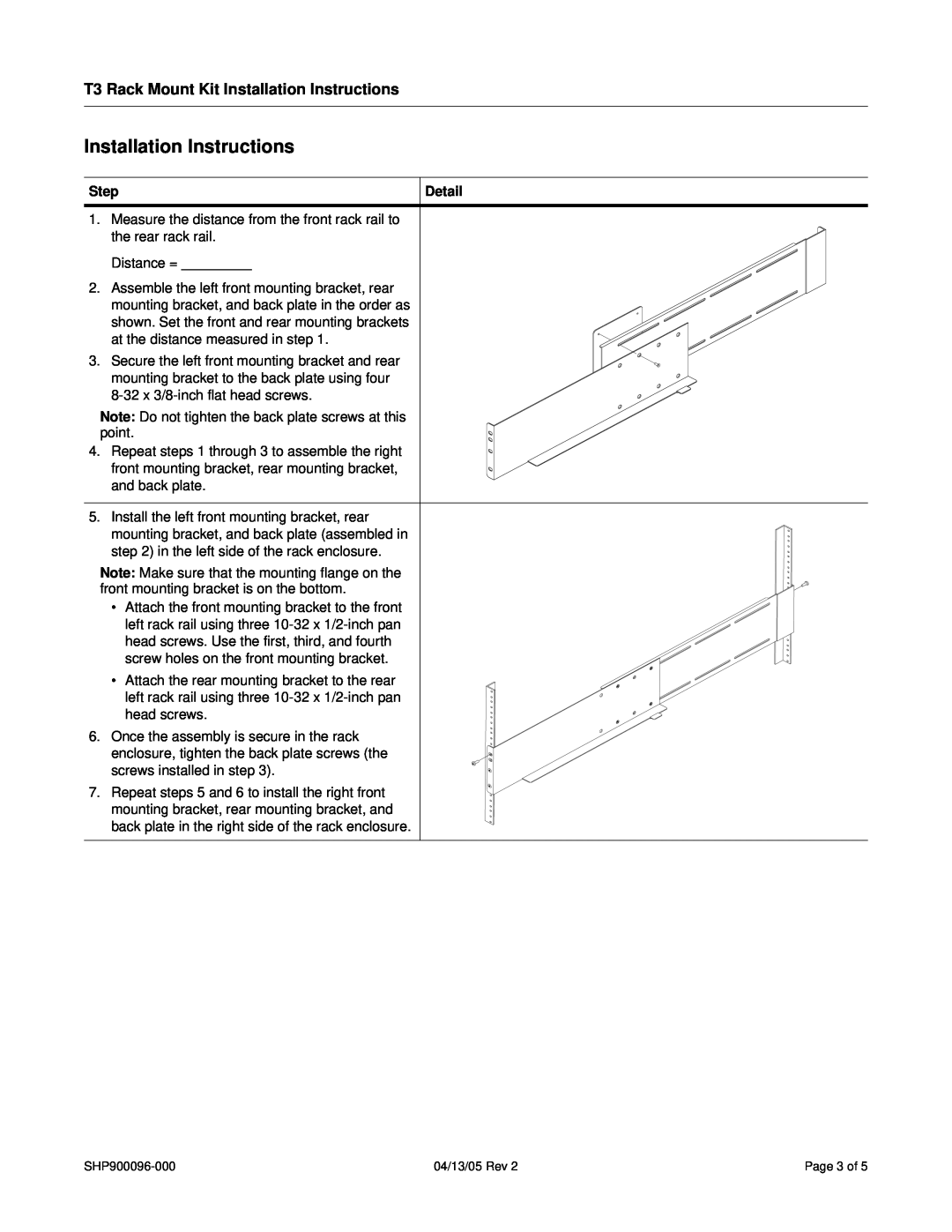 SharkRack T3-R19-H installation instructions T3 Rack Mount Kit Installation Instructions, Step, Detail 