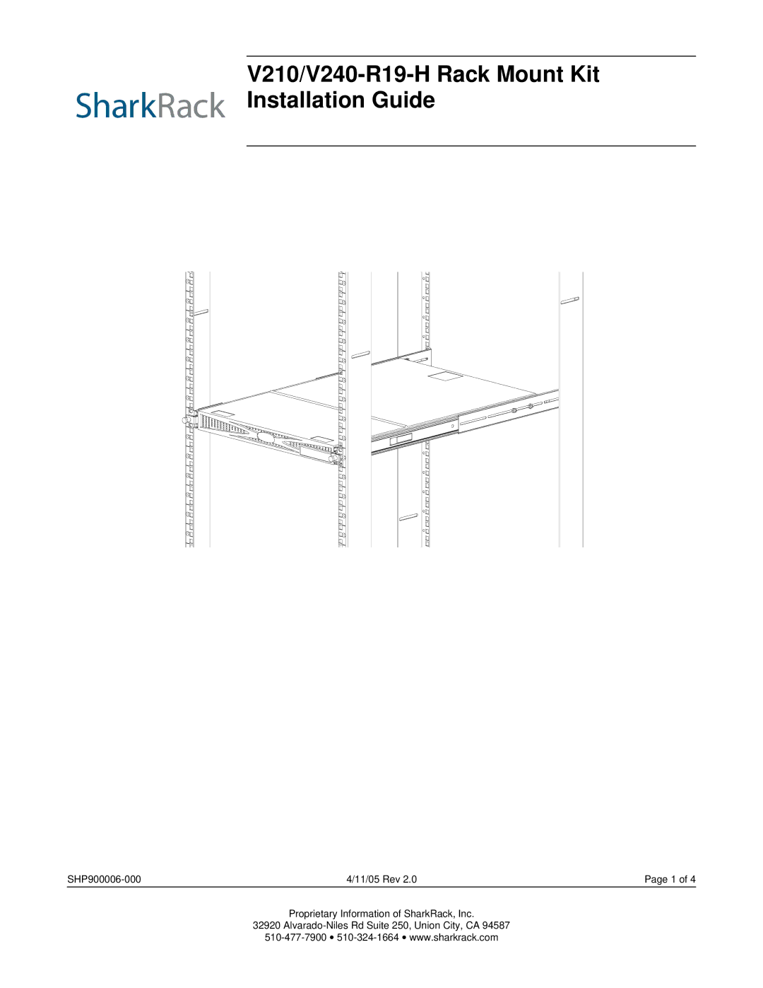 SharkRack manual V210/V240-R19-H Rack Mount Kit Installation Guide 