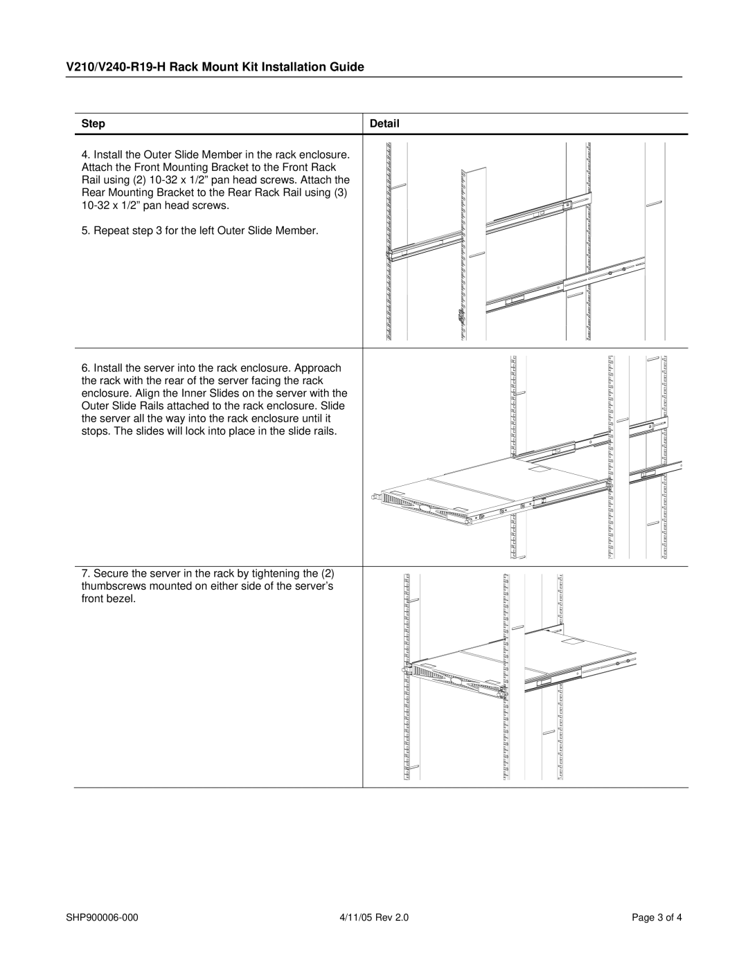 SharkRack manual V210/V240-R19-H Rack Mount Kit Installation Guide 