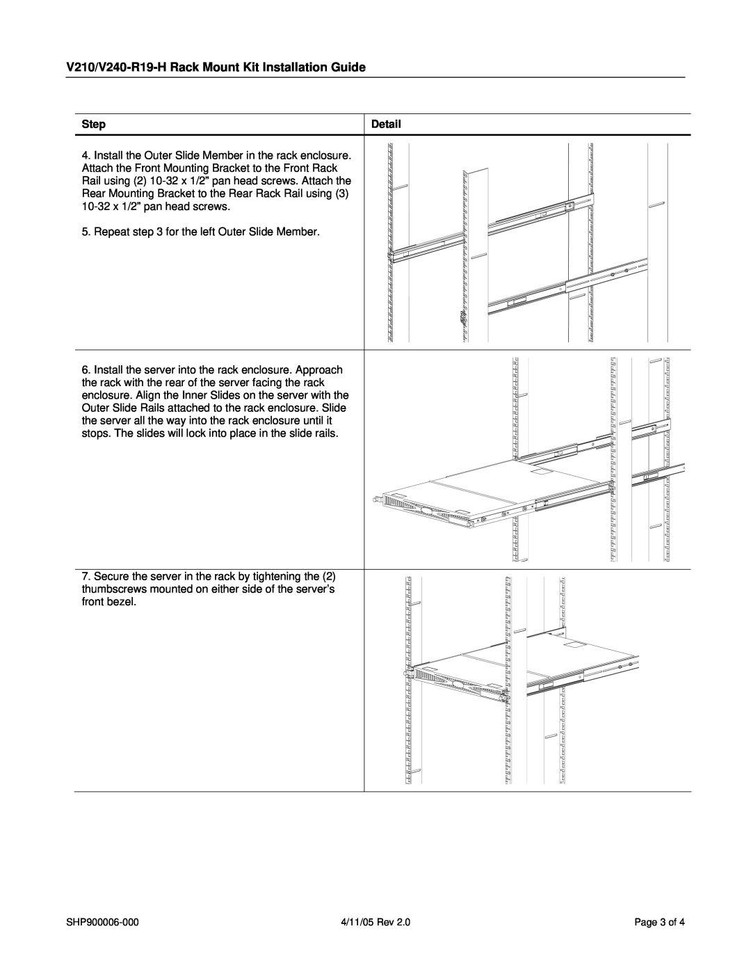 SharkRack manual V210/V240-R19-HRack Mount Kit Installation Guide, Step, Detail, Repeat for the left Outer Slide Member 