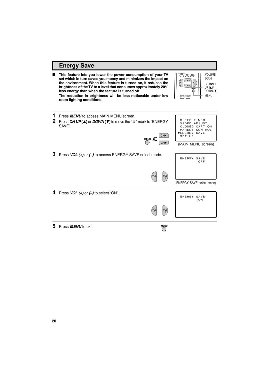 Sharp 13L-M100B, 13L-M150B operation manual Energy Save 