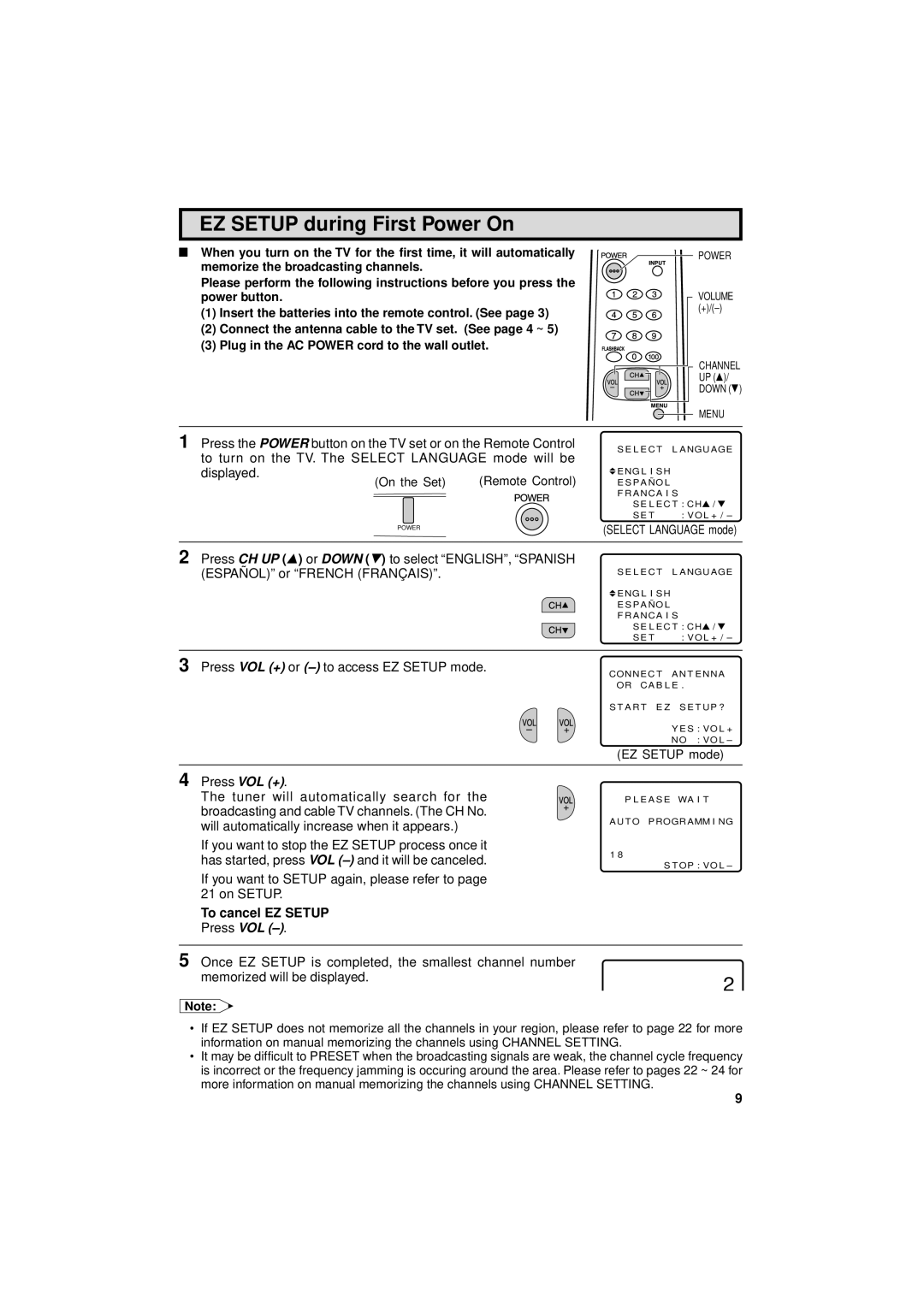 Sharp 13L-M150B, 13L-M100B operation manual EZ Setup during First Power On, To cancel EZ Setup 