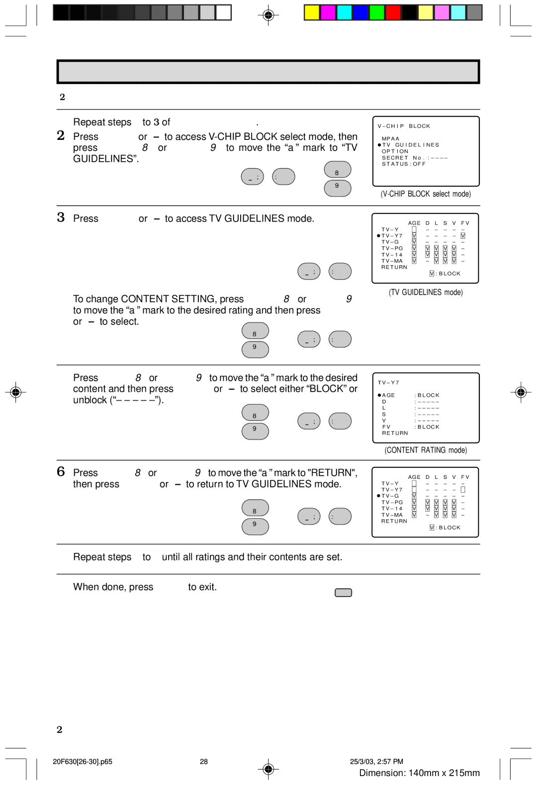 Sharp 20F630 L operation manual TV Guidelines 