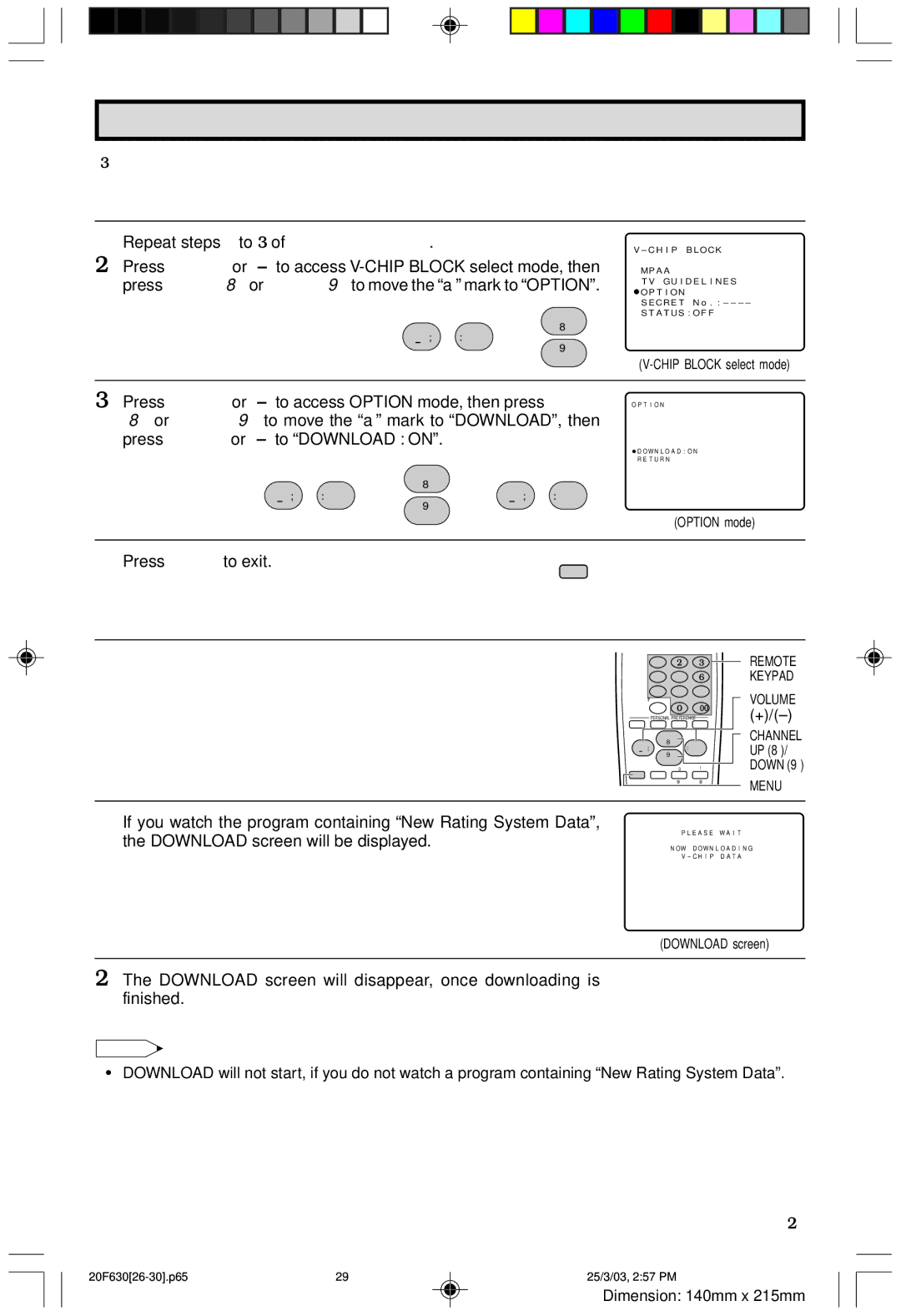 Sharp 20F630 L operation manual Additional Mode Download, Download V-CHIP Data 