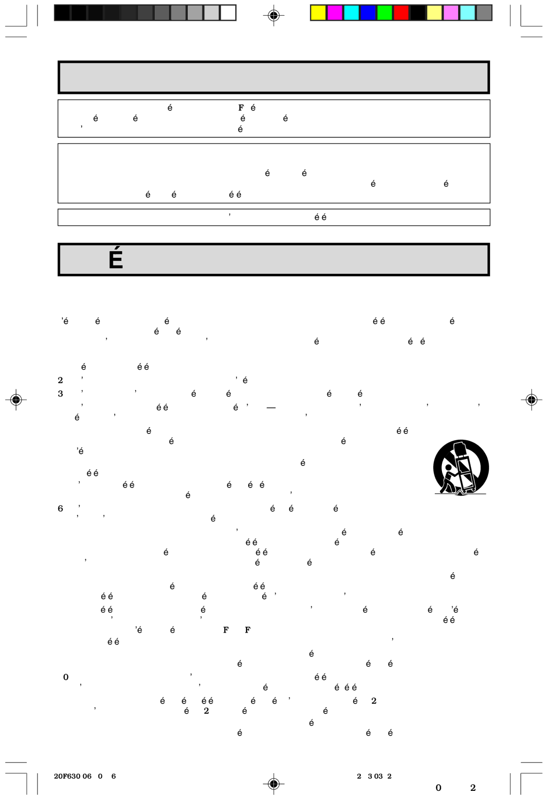 Sharp 20F630 L operation manual Précautions Importantes 